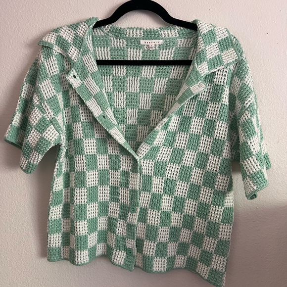 baevely Tops - BaeVely Green & White Checkered Knit Button-Up Shirt